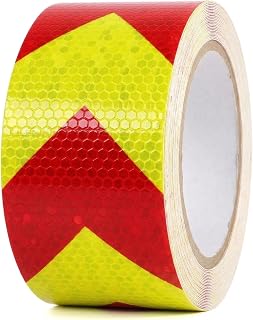 Reflective Tape Waterproof High Visibility Red & Yellow, Industrial Hazard Warning Safety Adhesive Tape for Outdoor Marking (Yellow and red,0.16 ft×16.40 ft)