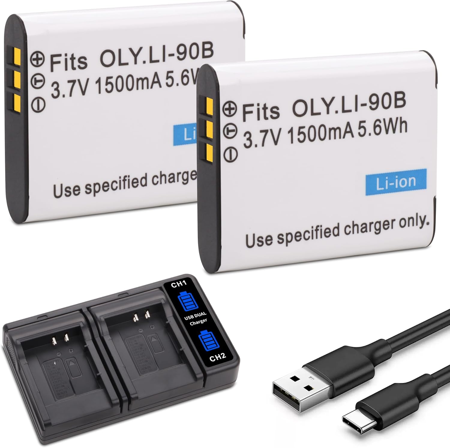 2-Pack Li-90B Li-92B DB-110 Battery with Dual Charger for Olympus Tough TG-5, TG-6, TG-7, TG-Tracker, SH-1, SH-2, SP-100 IHS, Tough TG-1 iHS, TG-2 iHS, TG-3, TG-4, SH50 iHS, SH60, XZ-2 iHS Camera