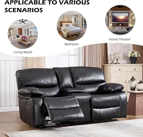 Miniatura 6 de EBELLO Americana - Sofá reclinable manual de piel sintética, sofá reclinable doble minimalista de 2 asientos con consola central, almacenamiento