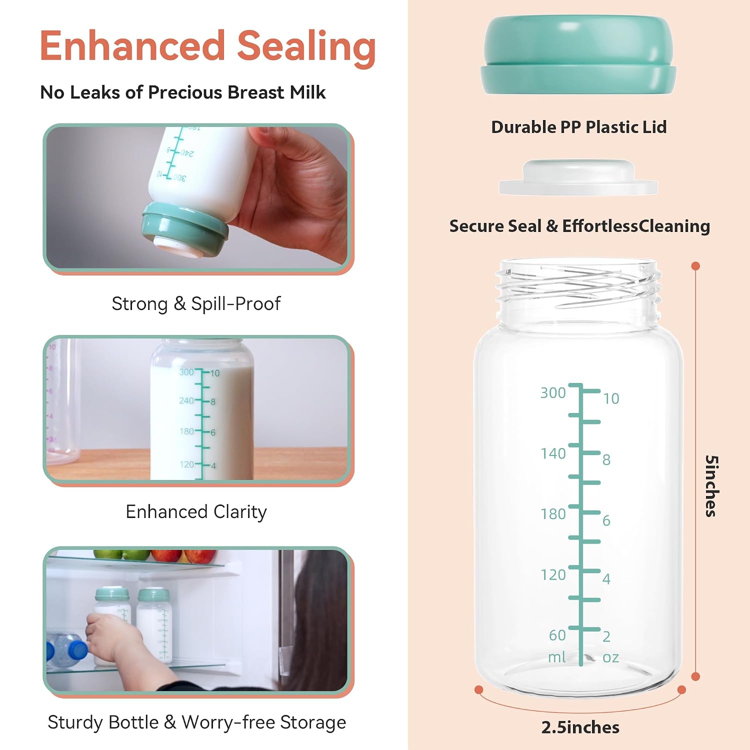 Breast Milk Storage Bottles,10oz Wide Neck Plastic Bottles for Pumping image 4