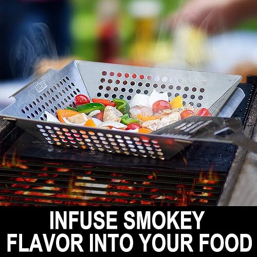 Miniatura 5 de GRILLART Cesta de parrilla resistente y grande para parrilla al aire libre y verduras, cesta de parrilla de acero inoxidable, canasta duradera para