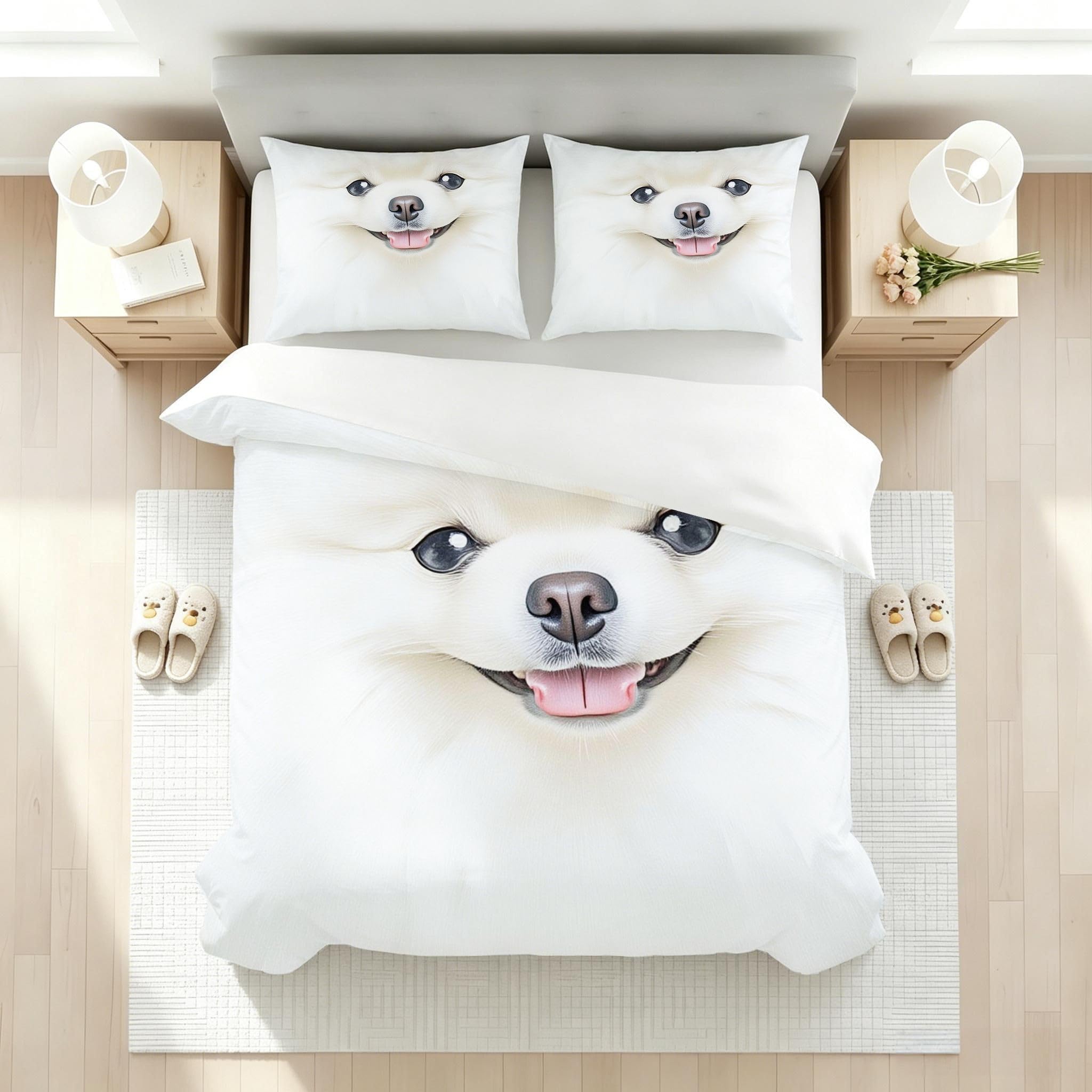 Copripiumino Matrimoniale Cane Bianco 260x240, ZW48 | Traspiranti Durevoli Microfibra, per Tutta la Famiglia, Matrimoniale, per Tutte le Stagioni, con 2 Federe 50x80 cm