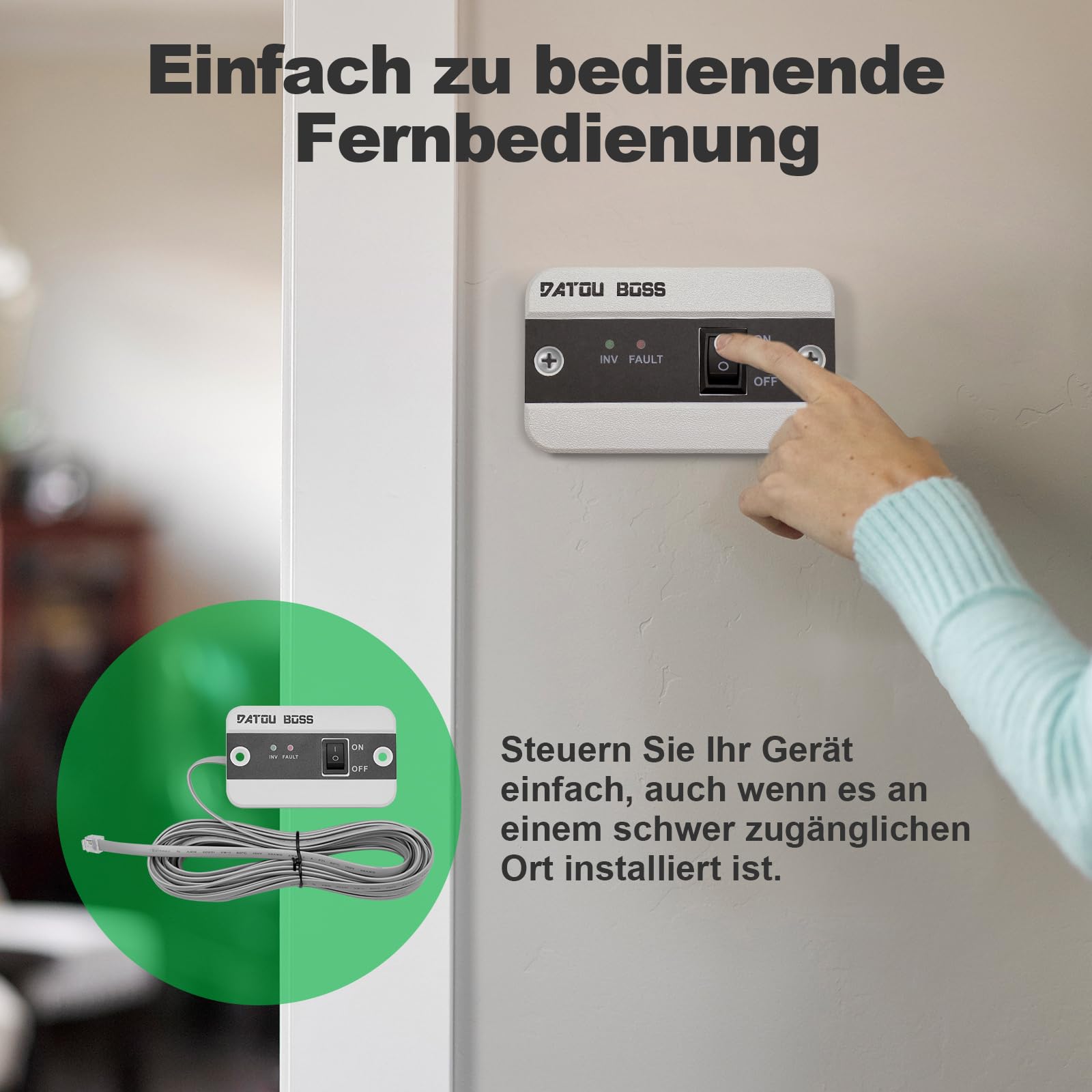 DATOUBOSS Wechselrichter 2000W 24V auf 230V, Reiner Sinus Spannungswandler, Power Inverter mit 2 AC-Steckdosen, USB & USB-C-Anschluss,LCD-Anzeige, 4000W Spitzenleistung für Wohnmobil, Solaranlage, Kfz