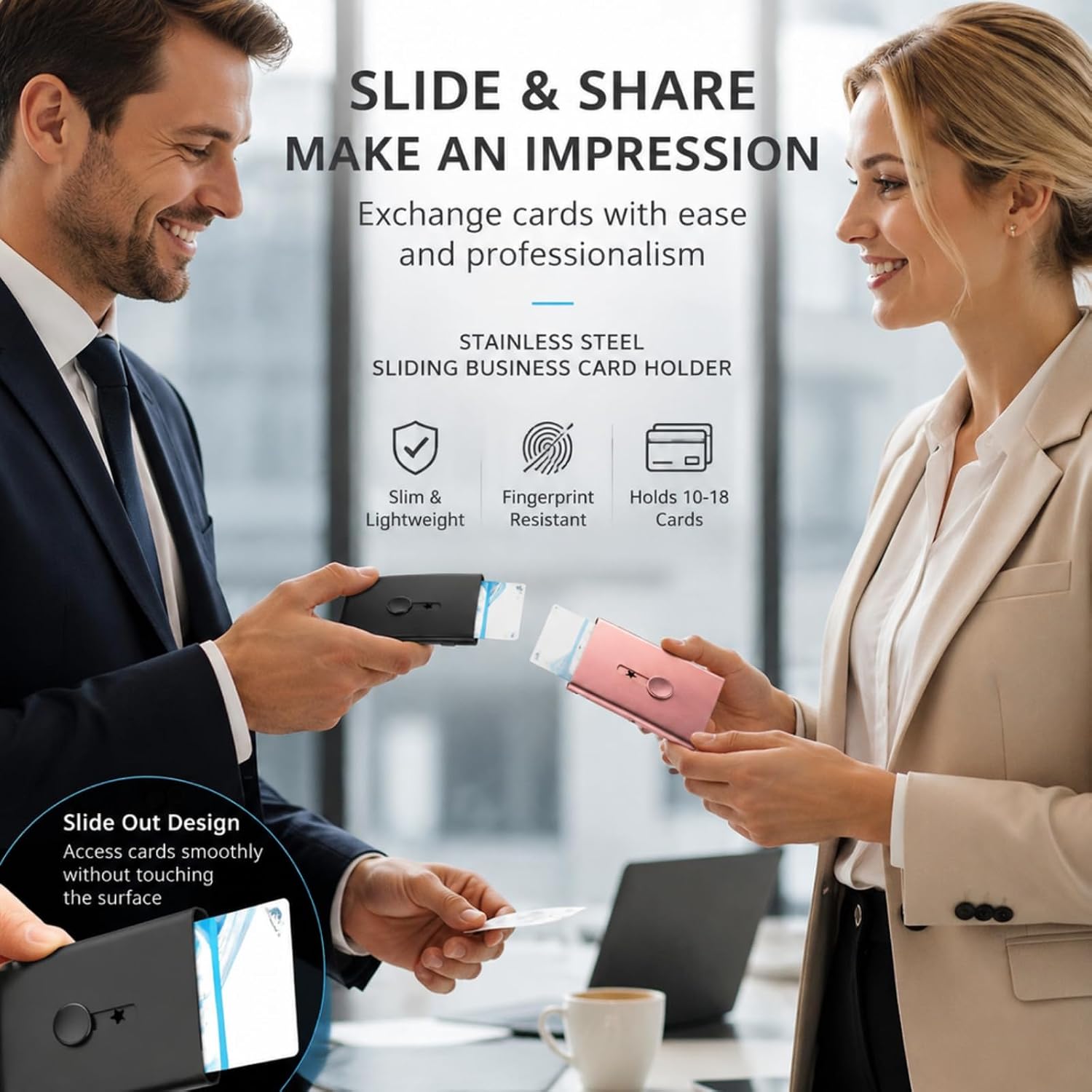 Tatuo 2 Pcs Black/pink Business Card Holder Thumb Drive Stainless Steel image 4