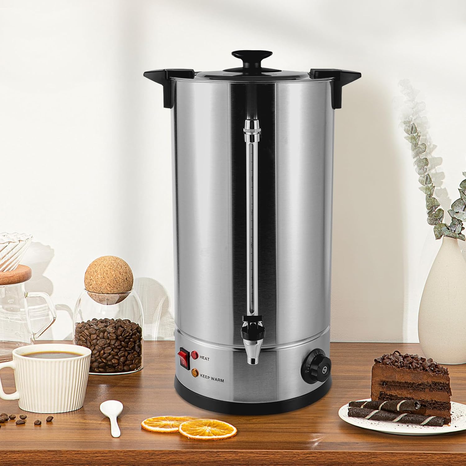 8L/2.11gal Coffee Urn, 20-30Cup Portable Small Coffee Maker Automatic Hot Water Boiler 1KW Percolator Coffee Pot Electric Kettle Hot Drink Dispenser for Camp, Cafes, Office, Home, Party, Tea Houses