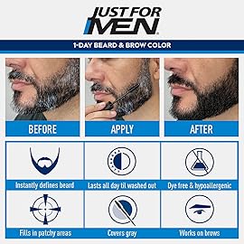 Just for Men 1-Day Beard & Brow Color, Temporary Color for Beard and Eyebrows, For a Fuller, Well-Defined Look, Up to 30 Applications, Medium Brown, Ships in Eco-Friendly Packaging (Pack of 3)
