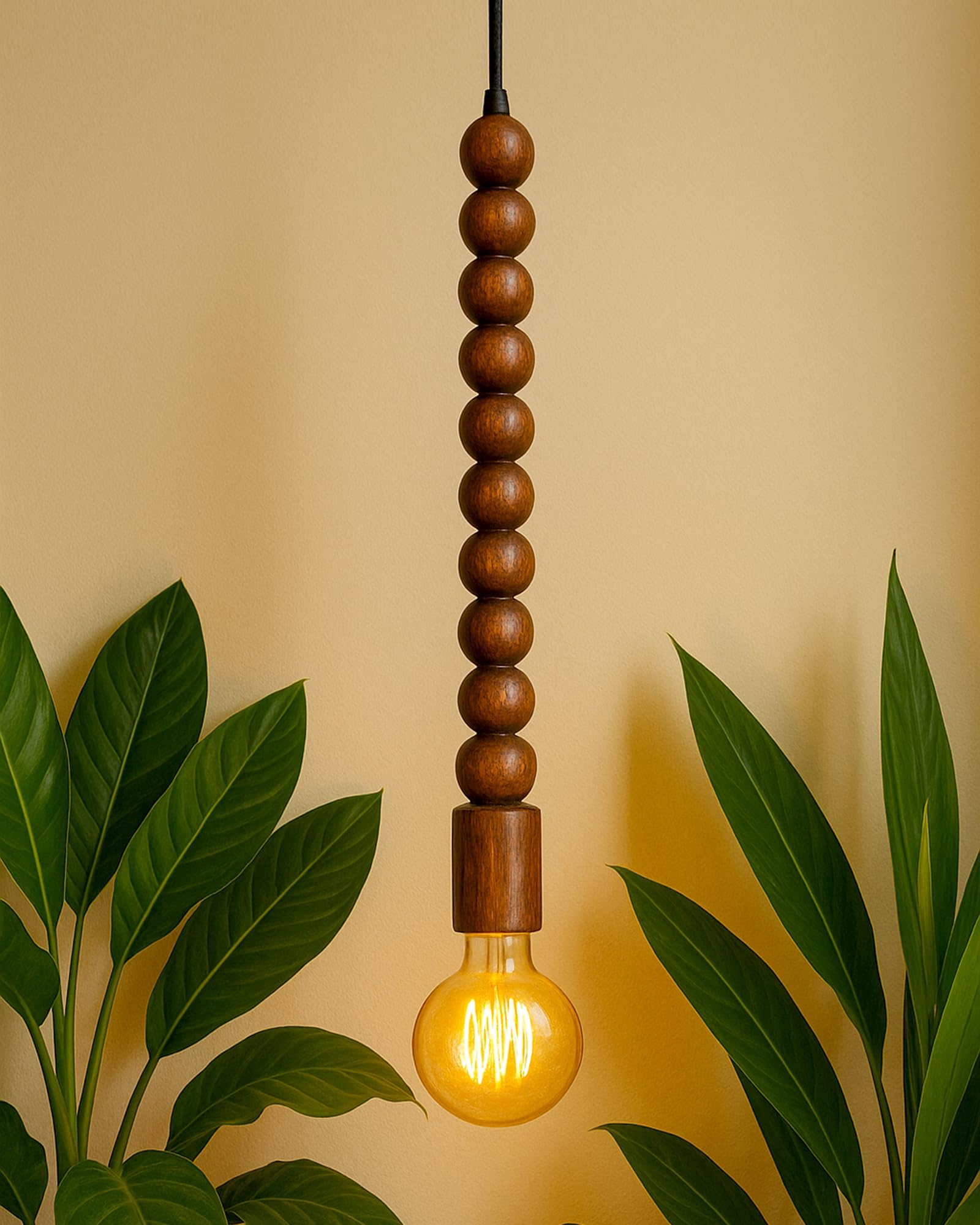 Homesake®Rustic Round Beaded Swag Pendant, Balcony Bar Cafe Living Dining Room, Retro Loft Light, Ceiling Hanging Light, Dark Brown-image-21