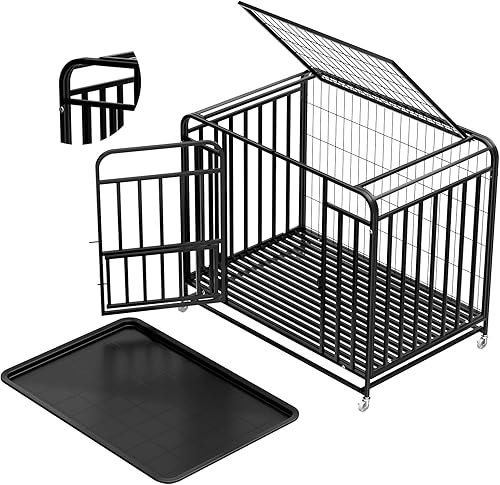 Jaula extragrande para perros grandes, medianos, 42 pulgadas, resistente, indestructible, con ruedas bloqueables y puerta doble extraíble, fácil de