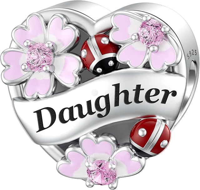 LANBEIDE Family Charms, 925 Sterling Silver Love Heart Flower Charms Bead fit Pandora Bracelet Mom Sister Friends Wife Charms Gifts for Women