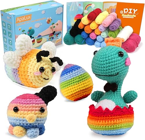 ApaLux Kit de ganchillo para principiantes, niños y adultos, 4 diferentes kits de animales de ganchillo para principiantes, kits de ganchillo para