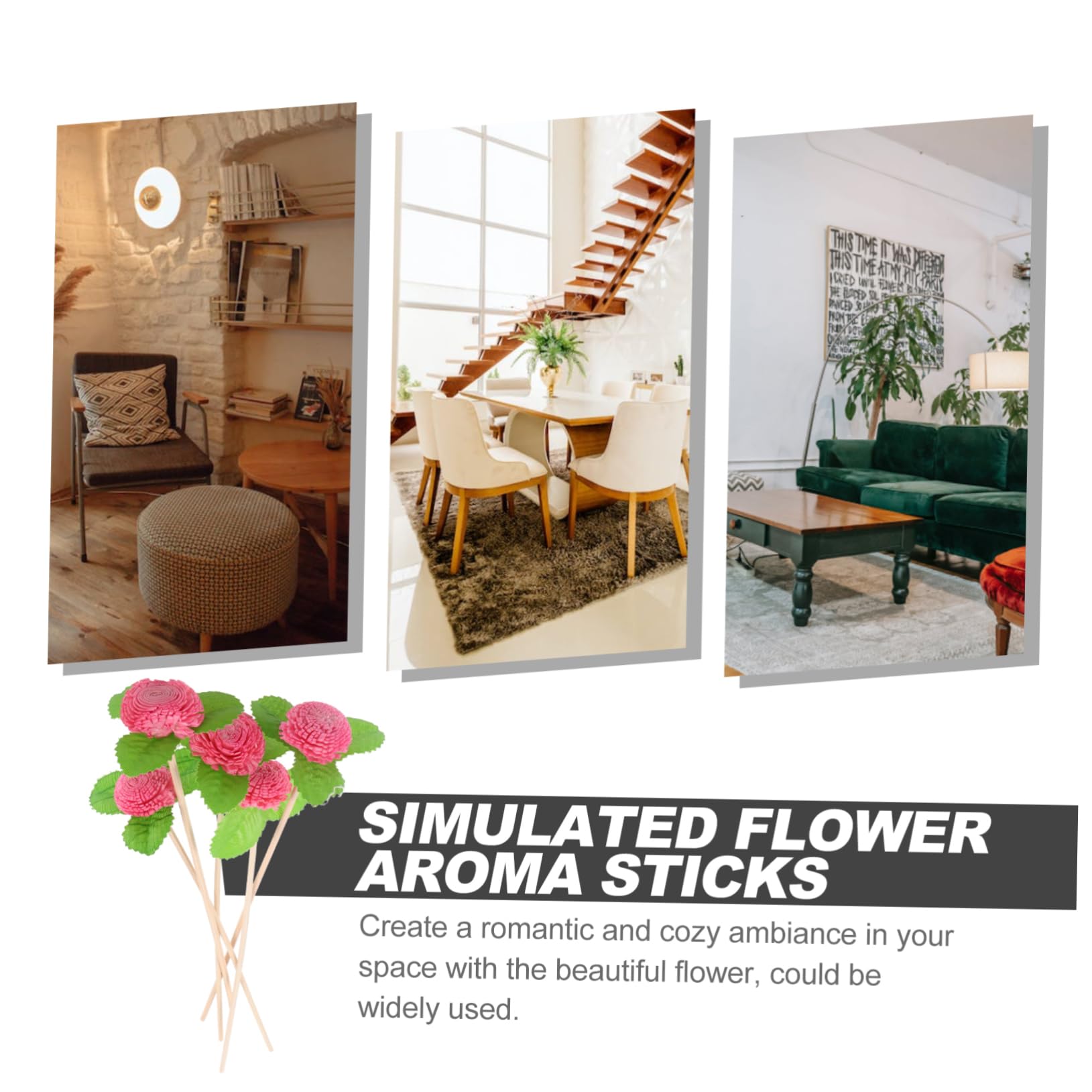 HOOTNEE Realistic Dried Flower Diffuser Set 5pcs Aromatherapy Sticks Home Fragrance Decor