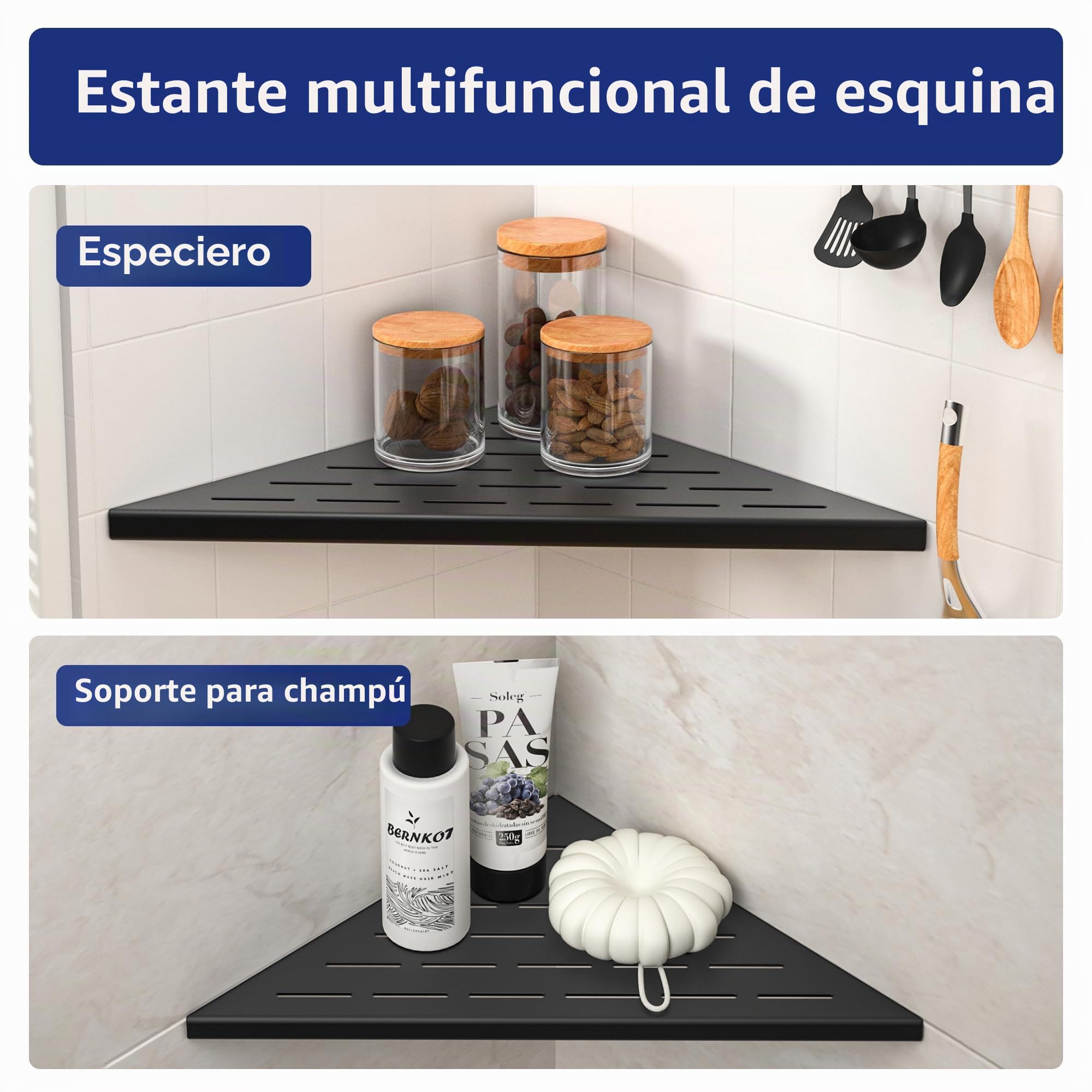 Estantería esquinera para Ducha de 305 mm, Color Negro Mate, Acero Inoxidable 304, estantería de Esquina empotrada, para Pared de Azulejos, sin taladrar, 2 Unidades