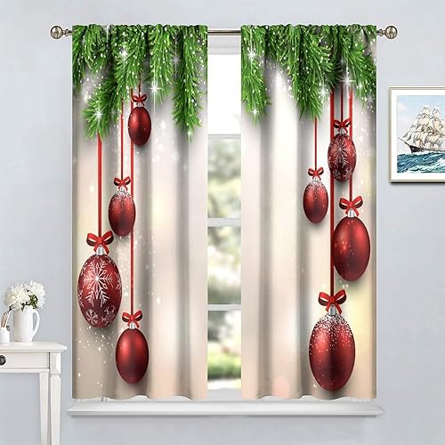 Miniatura 2 de Cortinas opacas retro de Navidad, con bolsillo para barra, copos de nieve, árbol de pino floral, Navidad, cocina, dormitorio, sala de estar, 2