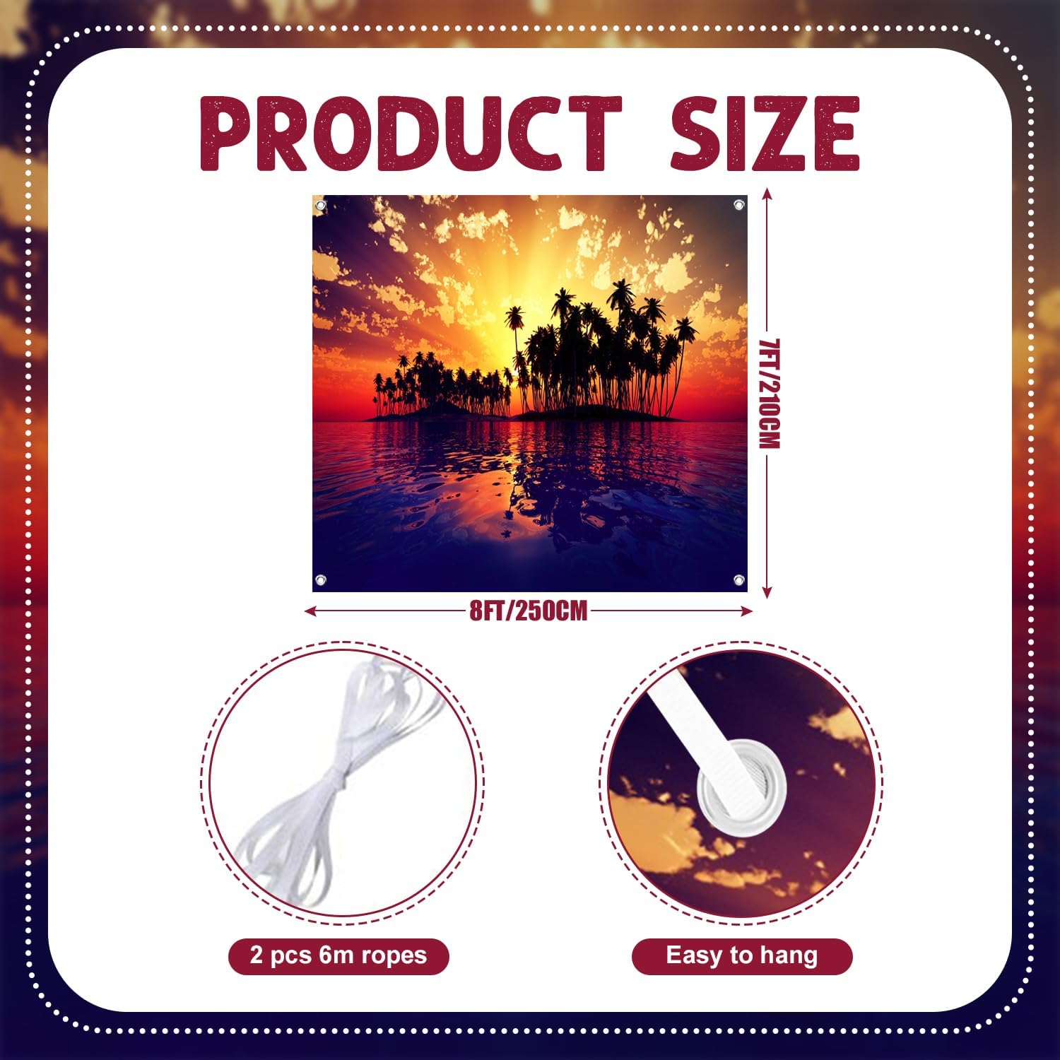7x8ft Seaside Sunset Garage Door Decor Tropical Ocean Summer Coconut Palm Shadow Trees Forest Island Beautiful Landscape Garage Decoration for Children Adults Photo Booth Props