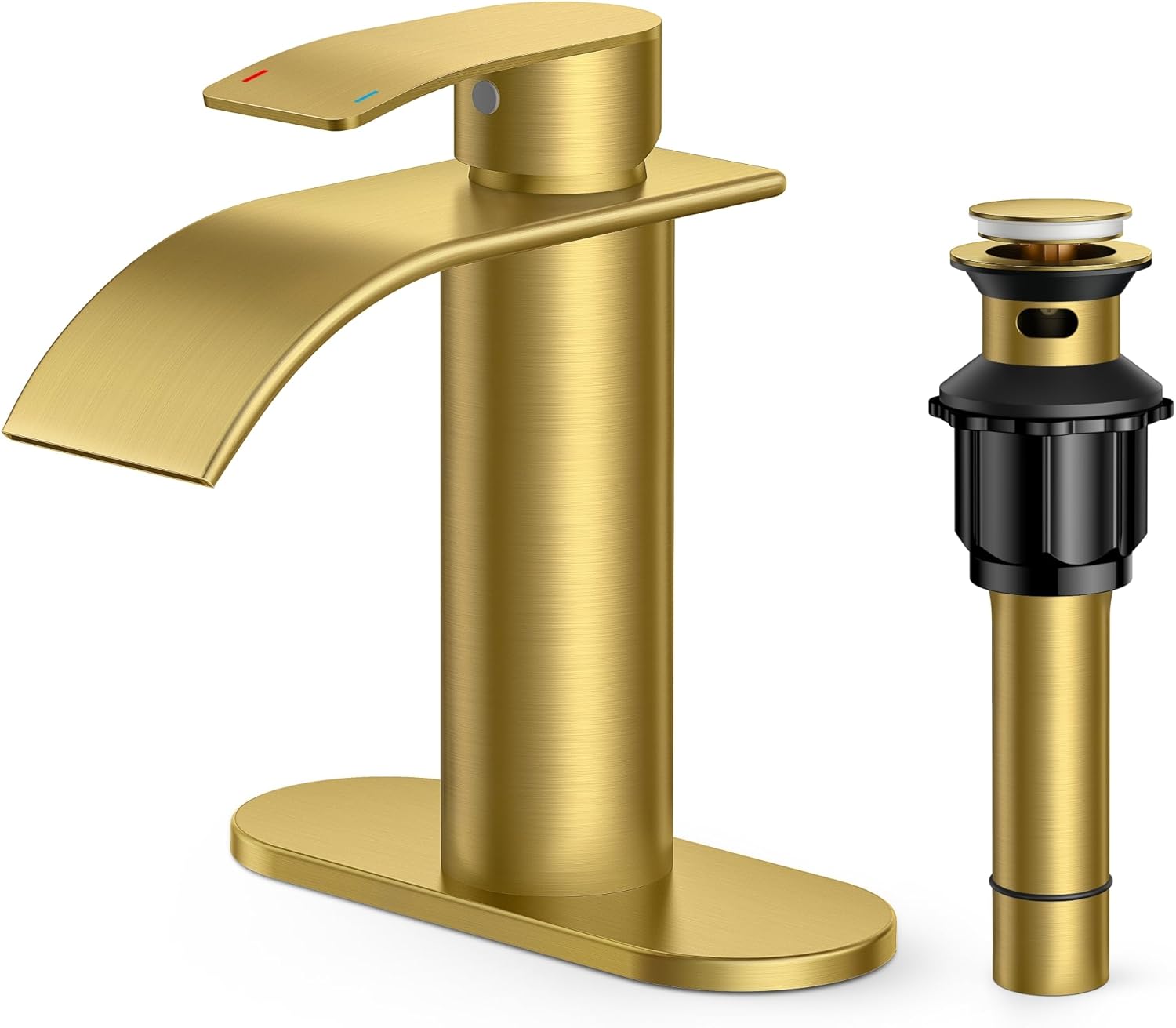 FORIOUS Single Hole Bathroom Faucet Gold, Single Handle Waterfall