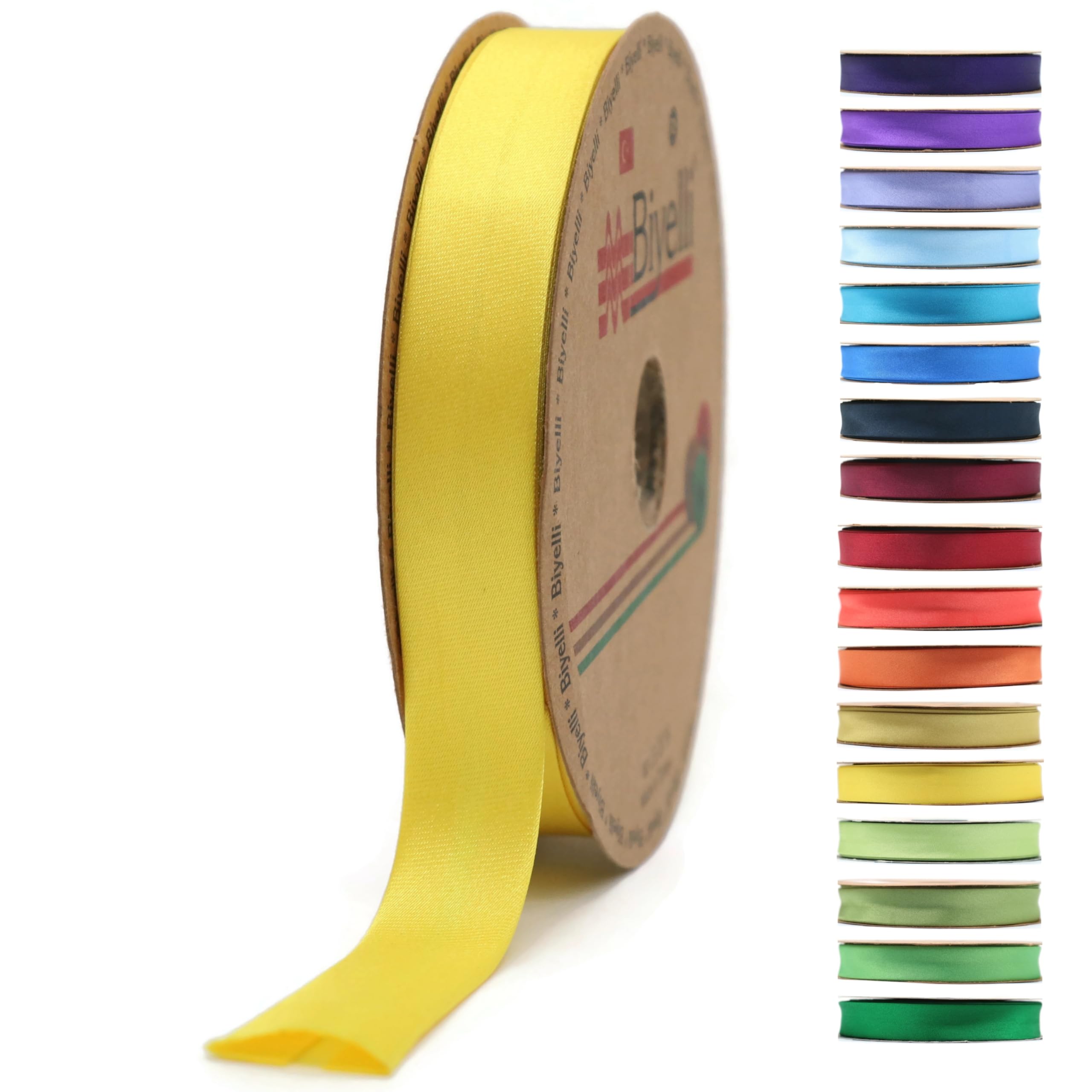 Fold Satin Bias Tape - 99+ Colors - 3/4 Inches Wide - 27 Yards - Fold Satin Binding Bias Ribbon Fabric Piping Bias Binding Tape for Sewing Clothing DIY (25. Yellow) BYS25
