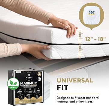 MATTSHIELD Maximum 3-Piece Kit - Waterproof Organic Cotton Terry Mattress Protector Queen + 2 Pillow Protectors - Fitted with Stretchable Pockets - Skin-Friendly, Breathable Mattress Cover