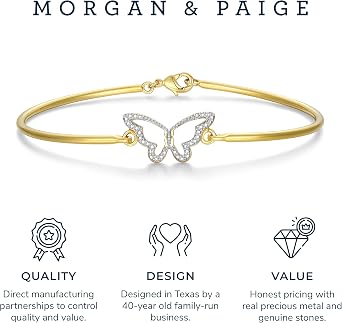 MORGAN & PAIGE Bronze 18K Yellow, 14K Rose Gold or Rhodium Plated Diamond Accent Two-Tone Bangle Bracelets for Women - Open Bangle Bracelets for Women, Hypoallergenic Elegant Jewelry, 7.25 inches