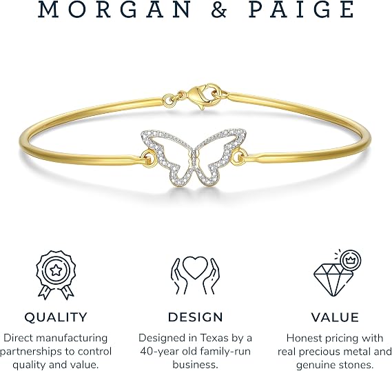 MORGAN & PAIGE Bronze 18K Yellow, 14K Rose Gold or Rhodium Plated Diamond Accent Two-Tone Bangle Bracelets for Women - Open Bangle Bracelets for Women, Hypoallergenic Elegant Jewelry, 7.25 inches