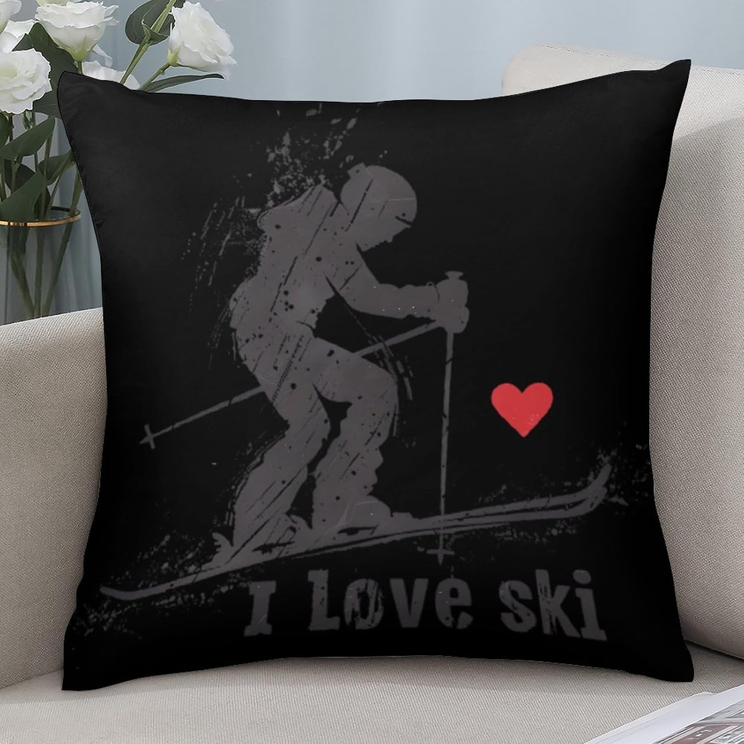 I Love Ski Printed Throw Pillow Case 4 Pcs Soft Pillowcases Pillows Covers Sofa Bed Decor 12/14/16/17/18/20/22/24/32 Inches