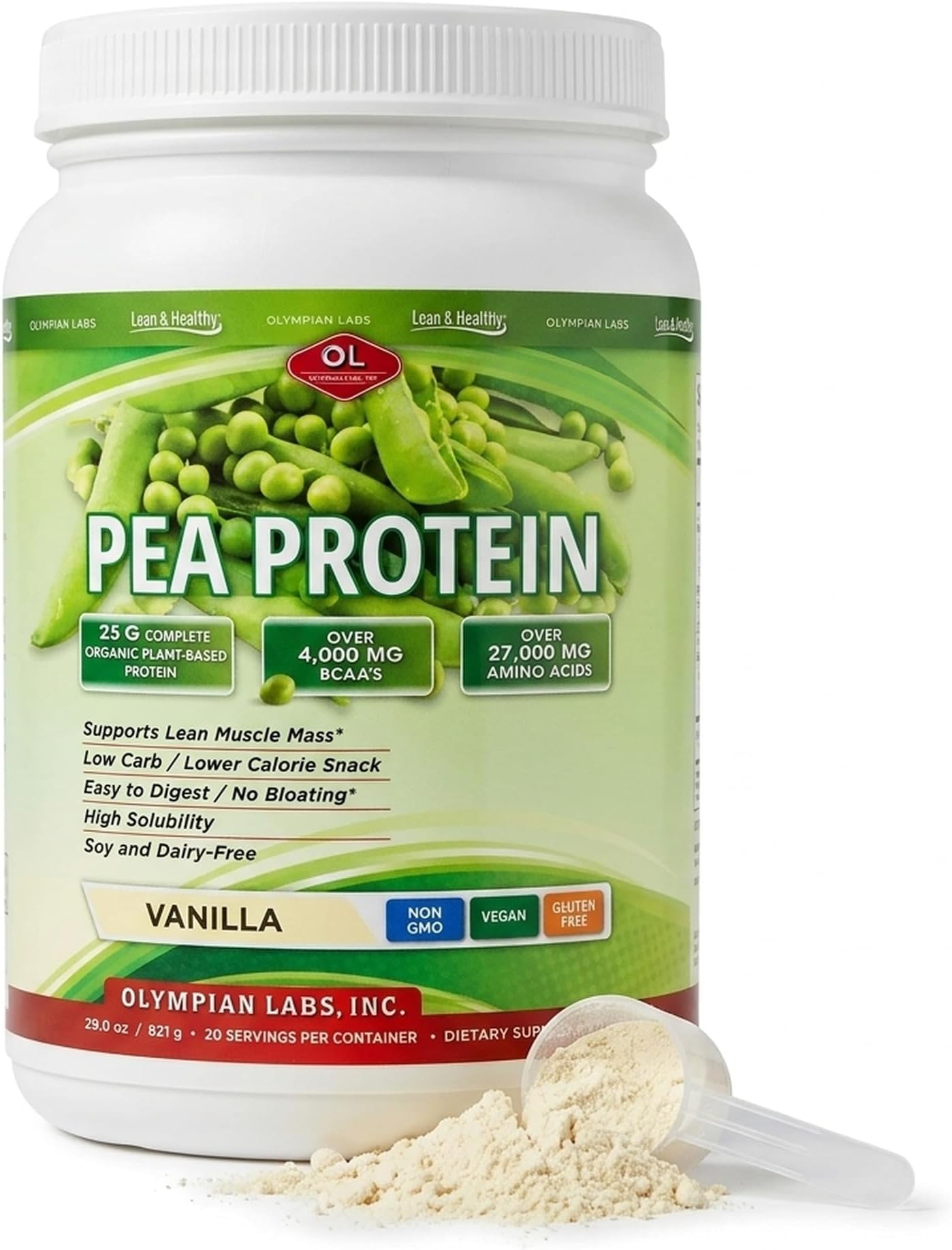 Plant Based Pea Protein Powder, Vanilla - 25g of Protein, Vegan, Low Net Carbs, Gluten Free, Lactose Free, No Sugar Added, Soy Free, Non-GMO, 2 Pound Pea Protein