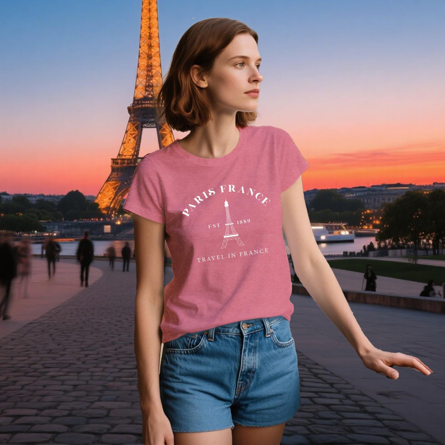 COMIZI Paris France Shirts for Women 1889 Eiffel Tower Tshirt Travel in France Tee Tops - Image 3