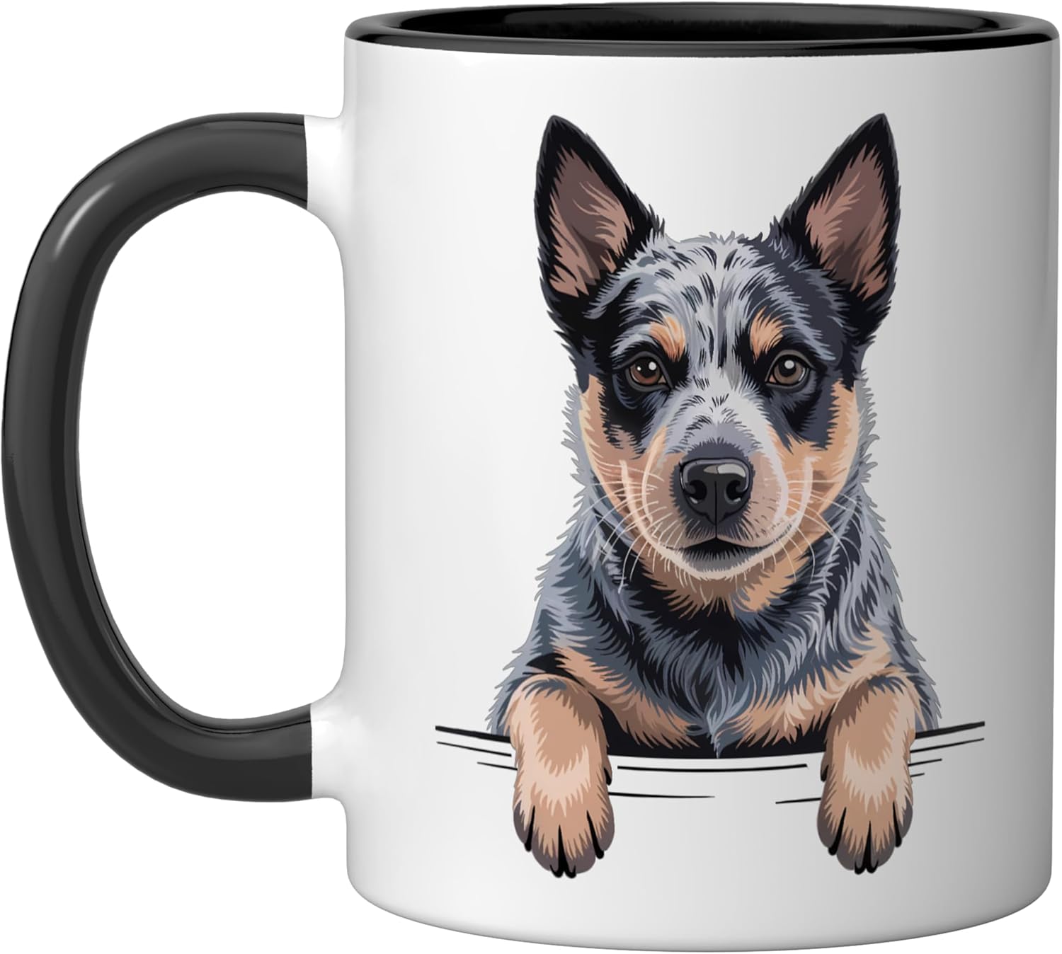 Blue Heeler Funny Peeking Australian Cattle Dog Lover Ceramic Mug, Black/White