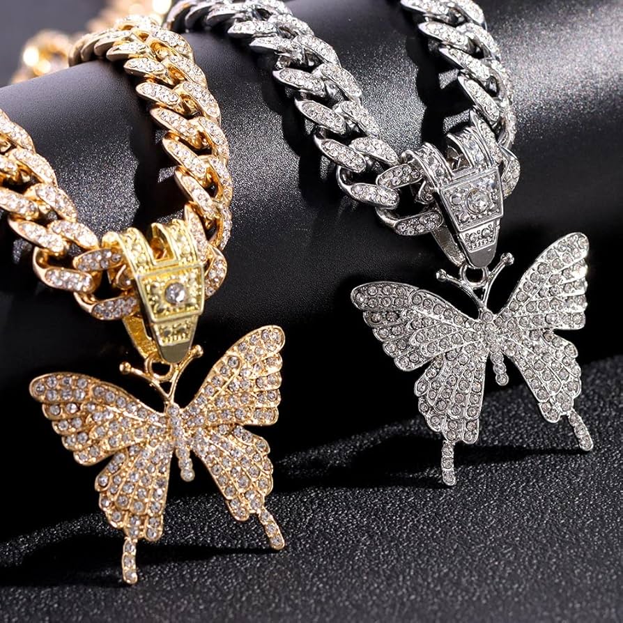 Amazon.com: Hip Hop Iced Out Bling Butterfly Pendant