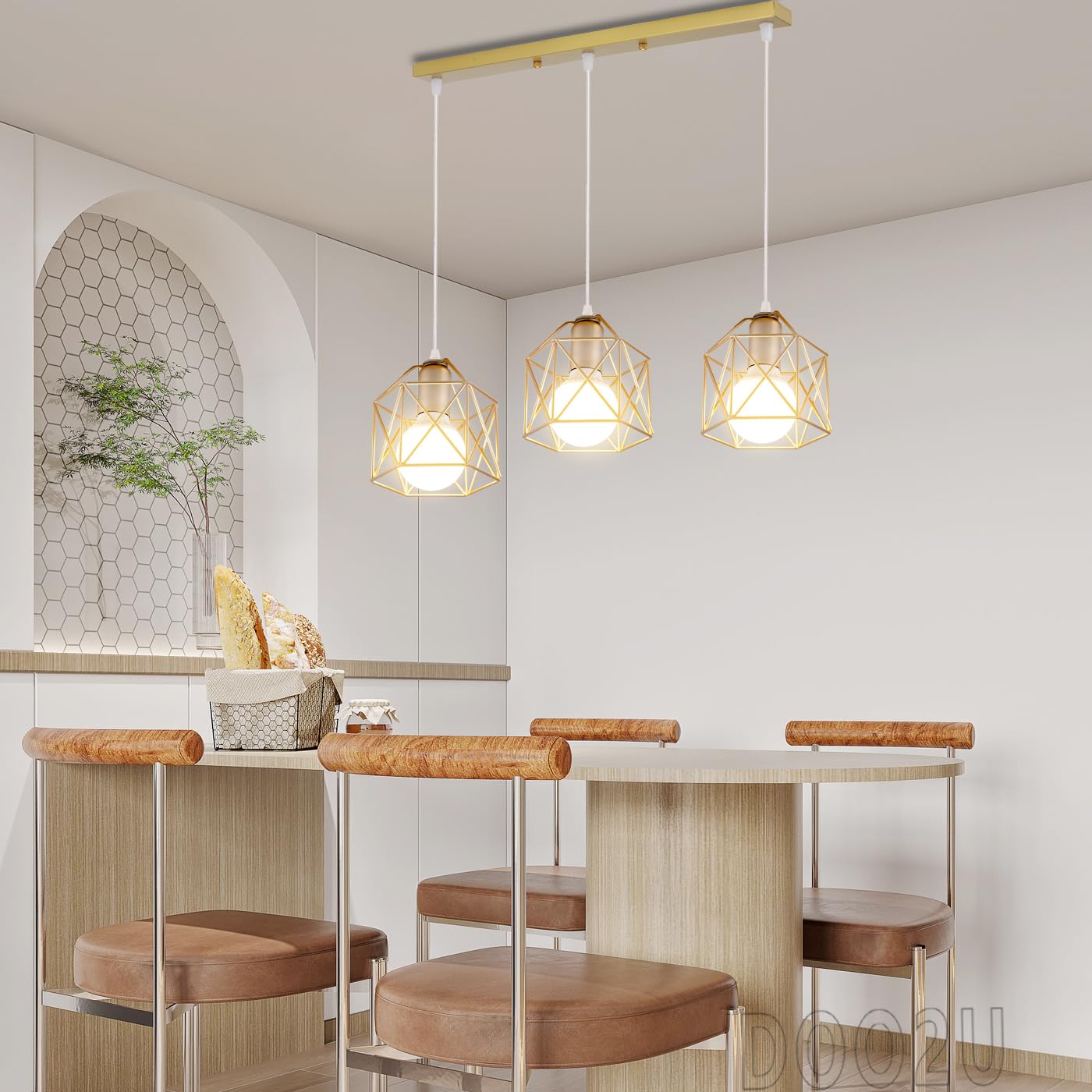 Lampadario a Sospensione Vintage 3 Luci Industriale E27 Plafoniera Retro in Metallo gabbia Lampada da soffitto per Cucina Salotto (Oro - con una barra)