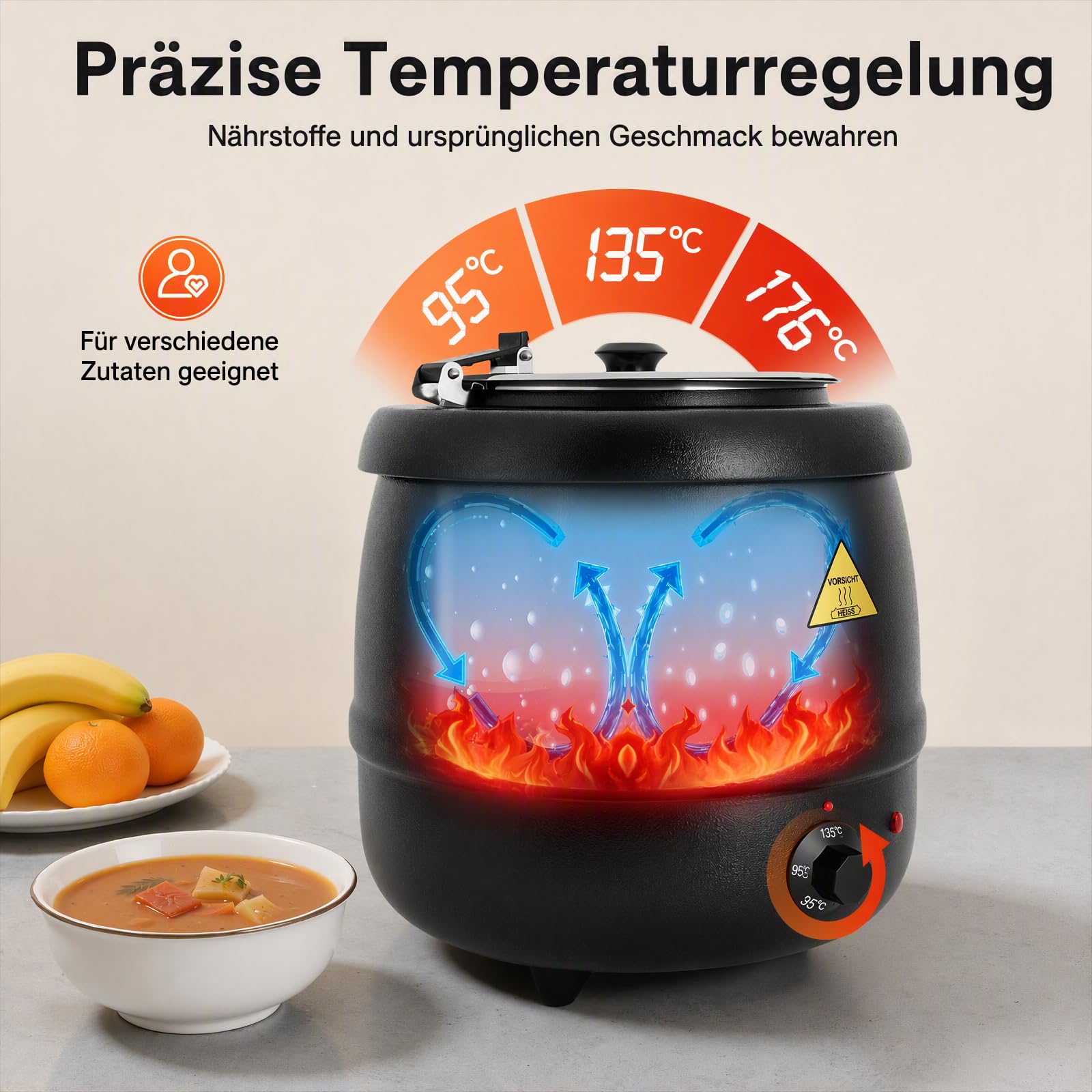 Warmhaltebehälter Elektrisch aus Gusseisen Suppentopf 10L 400W
