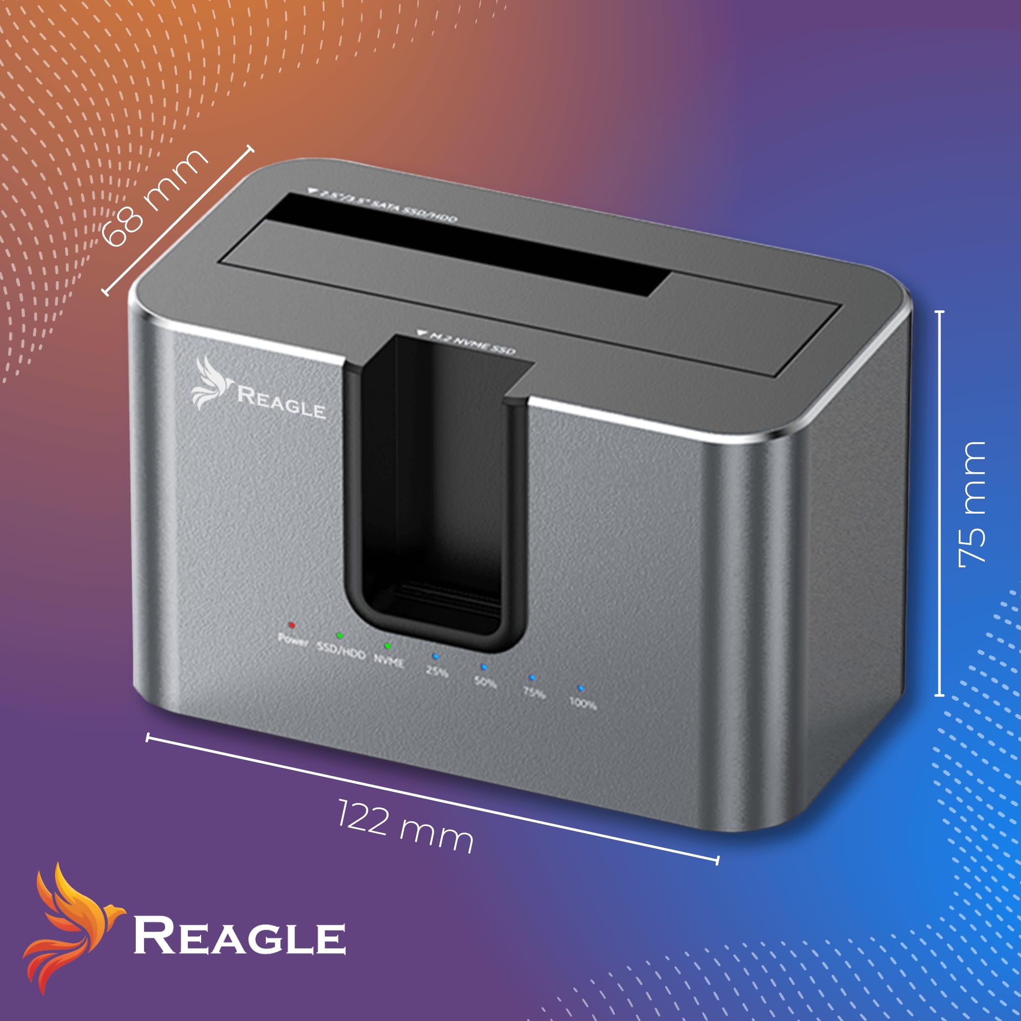 Reagle Stacja Dokująca Dysku SSD HDD SATA 2.5 3.5 NVMe M.2 USB C, USB 3.2 Gen2 10 Gb/s, 28TB, Adapter Klonowanie Offline Dual Szybki Transfer Kompatybilna z PC Laptop Mac Linux