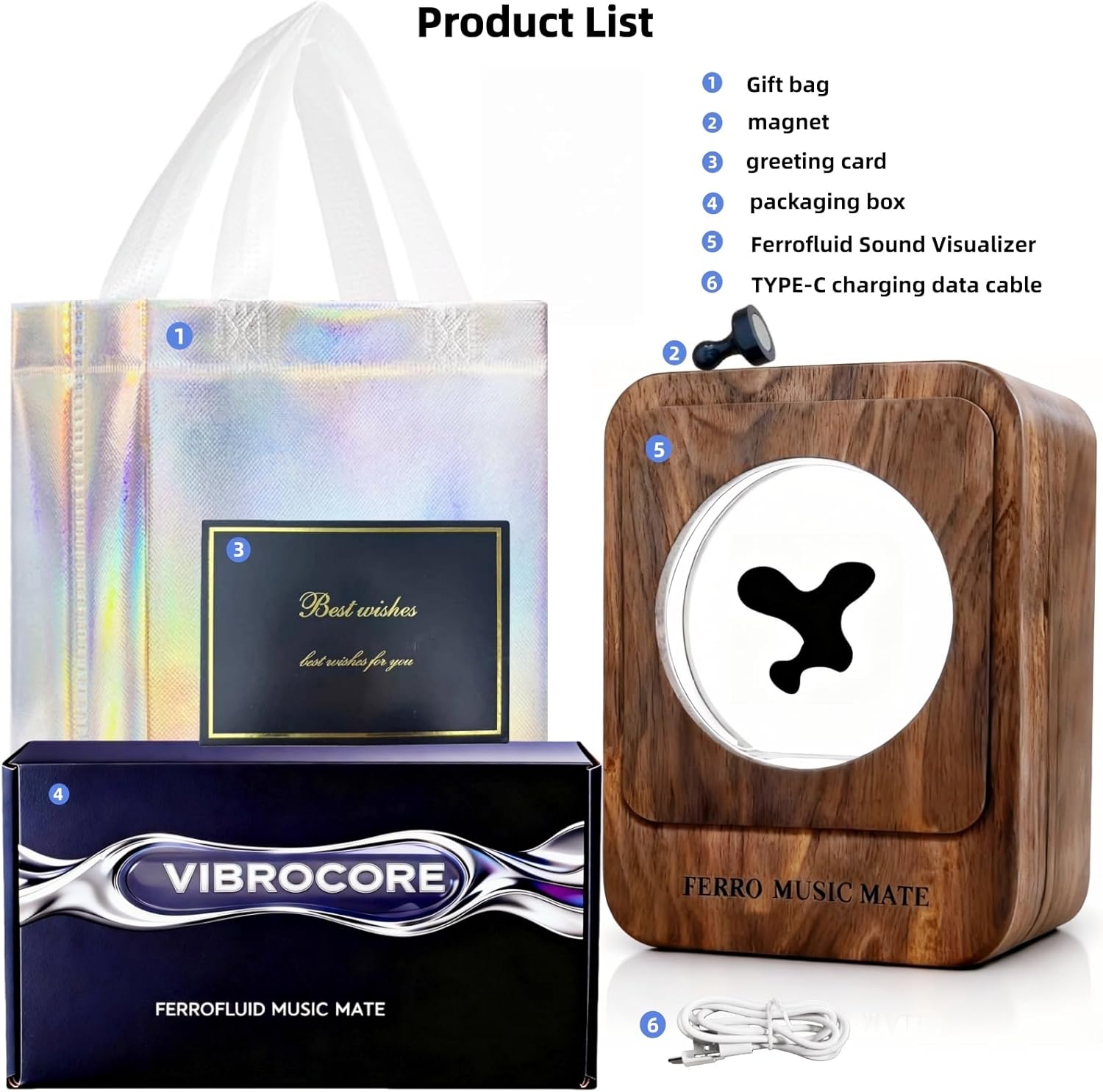 DZWLKJ Ferrofluid Speaker Music Mate,Valentines Day Gifts for Her/Him,Ferrofluid Sound Visualizer,Walnut Wood,ferromagnetic, symbiosis in a Bottle, Magnetic Fluid Toys, Desktop Decorations.（unvoiced）