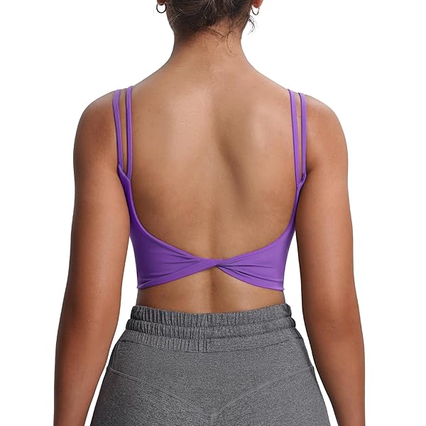 Aoxjox Women's Workout Sports Bras Fitness Yoga Crop Tank Twist Back Cami