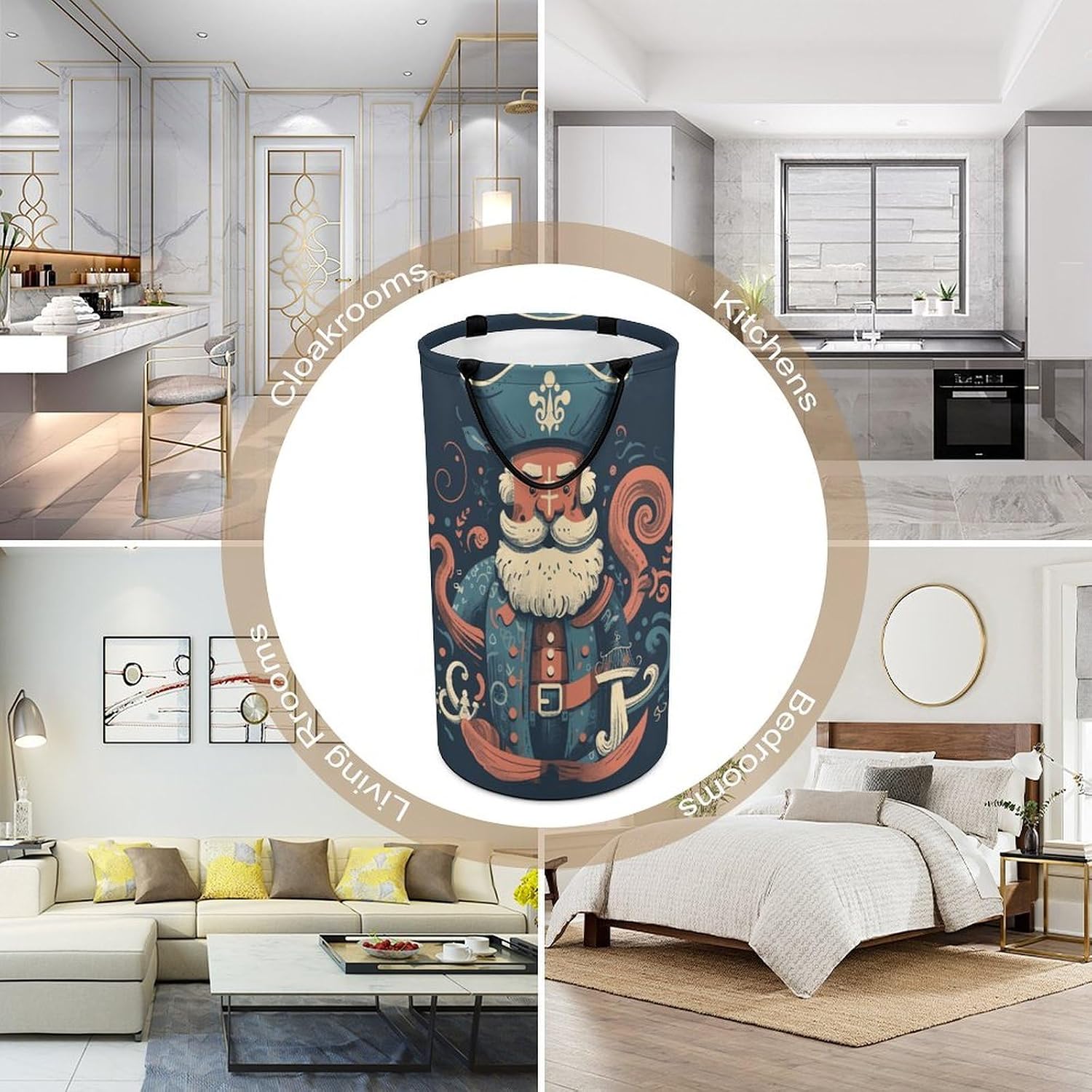 Large Laundry Hamper with Handles Pirate Characters Laundry Basket Freestanding Waterproof Clothes Hamper for Living Room Bedroom Bathroom College Dorm