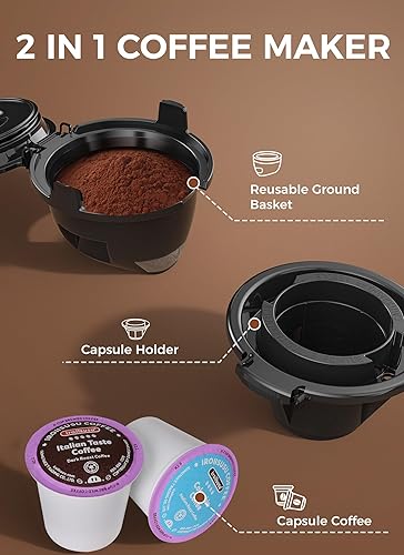 Miniatura 2 de COWSAR Cafetera de una sola porción, cafetera para cápsulas y café molido, cafetera de cápsulas con tanque de agua de 40 onzas, 5 tamaños de
