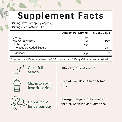Miniatura 2 de Micro Ingredients Polvo de manosa D, suplemento de manosa pura, soluble en agua rápido, ayuda a la limpieza del tracto urinario y la salud de la