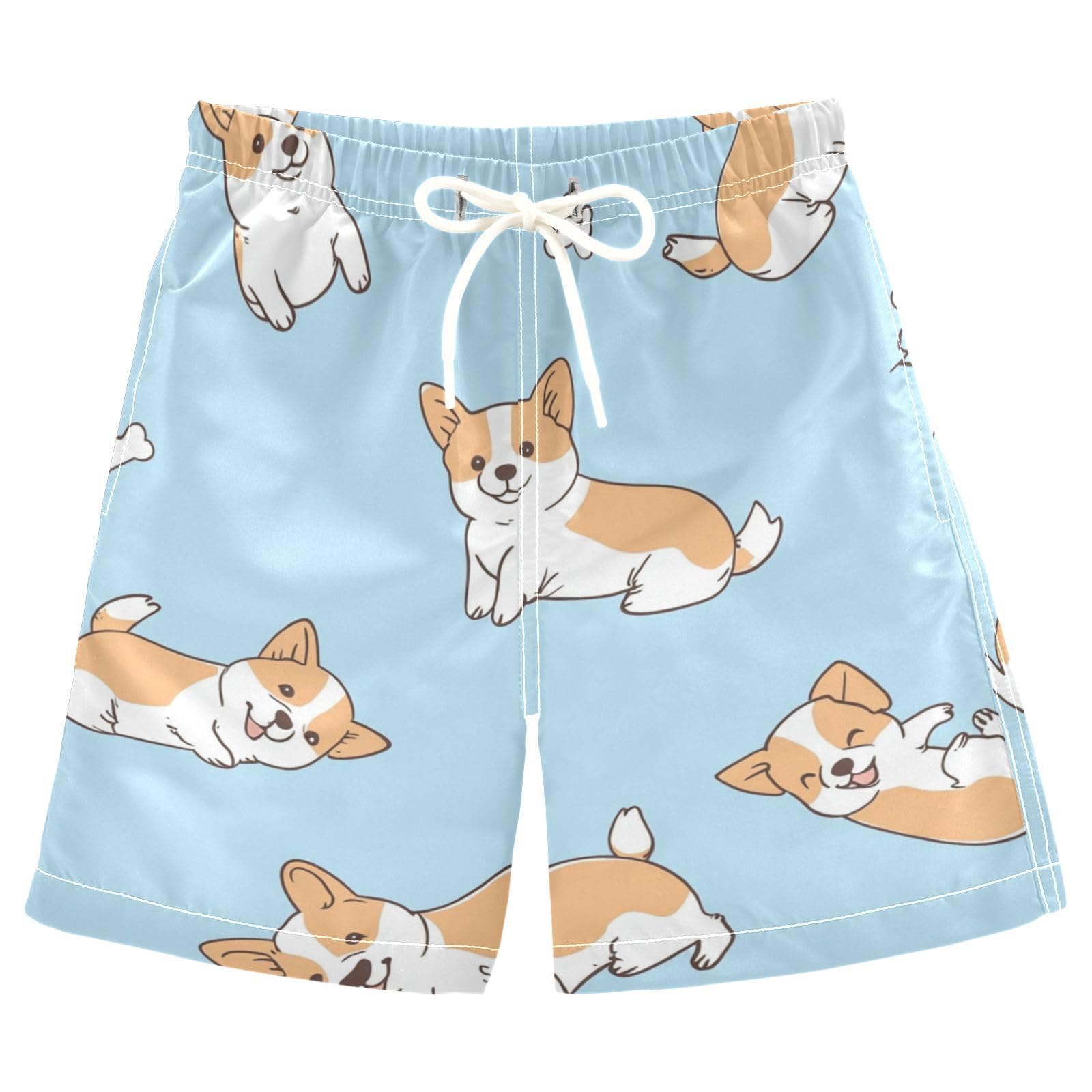 Jucciaco Boys Beach Board Shorts Dog Cartoon Blue Swim Trunk Teen Swimwear