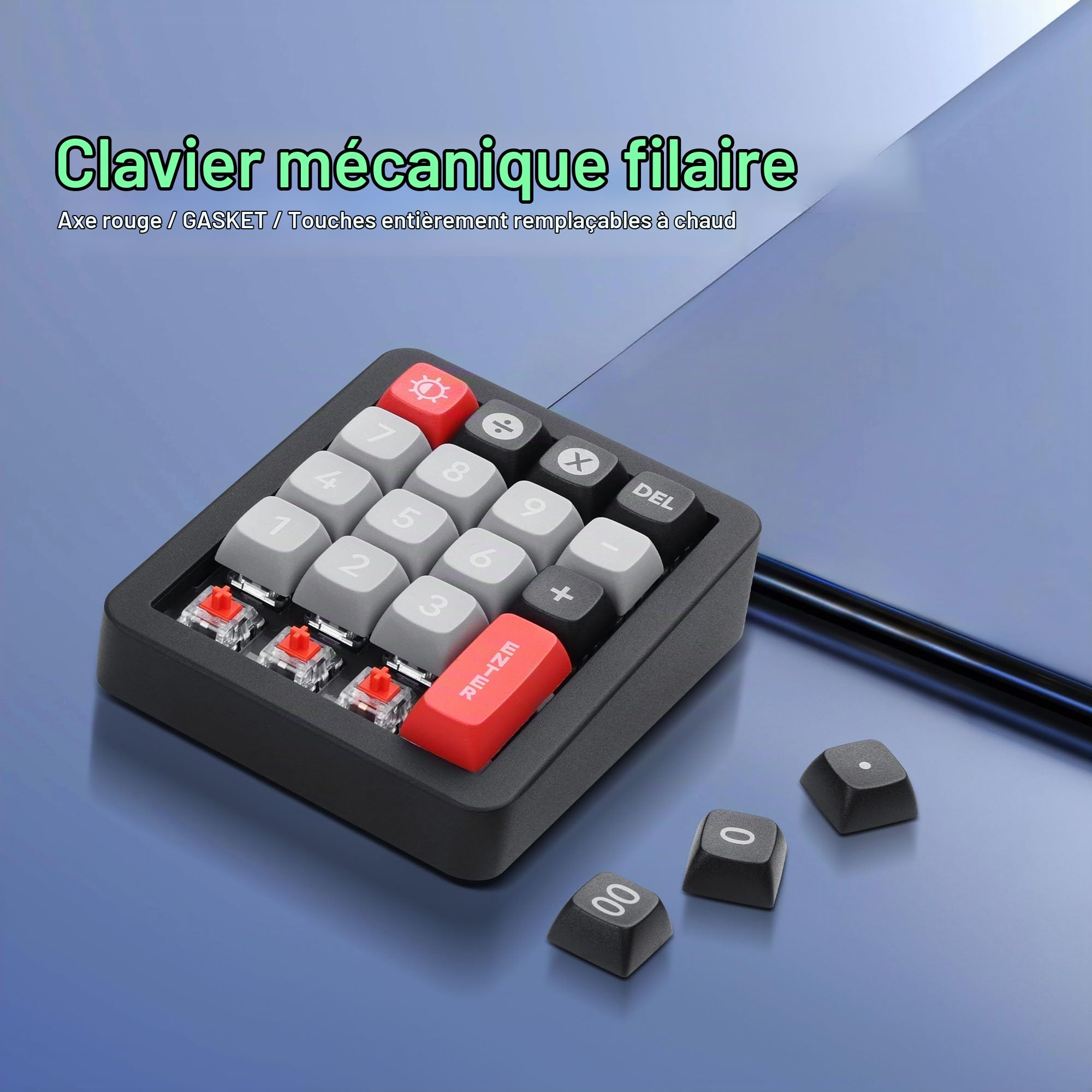 SinLoon Pavé numérique mécanique – 19 touches macro, commutateurs entièrement remplaçables à chaud, 12 modes RVB, structure GASKET et boîtier en aluminium, rollover N Key & câble amovible de 1,8 m