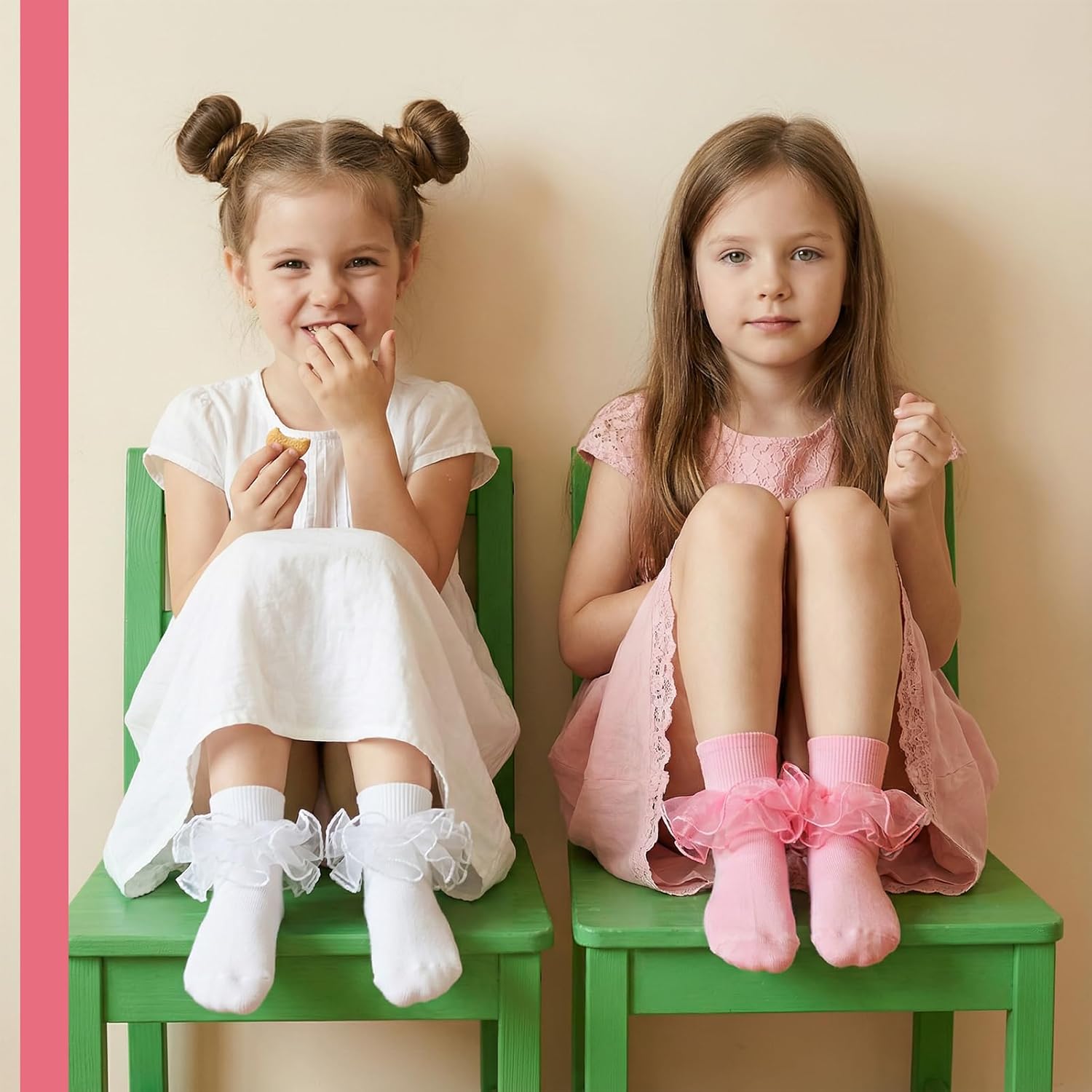 Jspupifip 4 Pairs Girls Big Ruffle Socks Soft Cute Classic Toddler Double Lace Frilly Cotton Dress Sock for Kids - Image 6