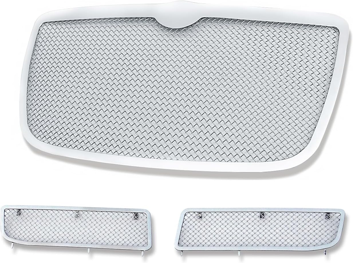 APS Compatible with Chrysler 300 2005-2010 Main Upper Lower Bumper Stainless Steel Black Mesh Front Grill Grille Insert Combo R77677H