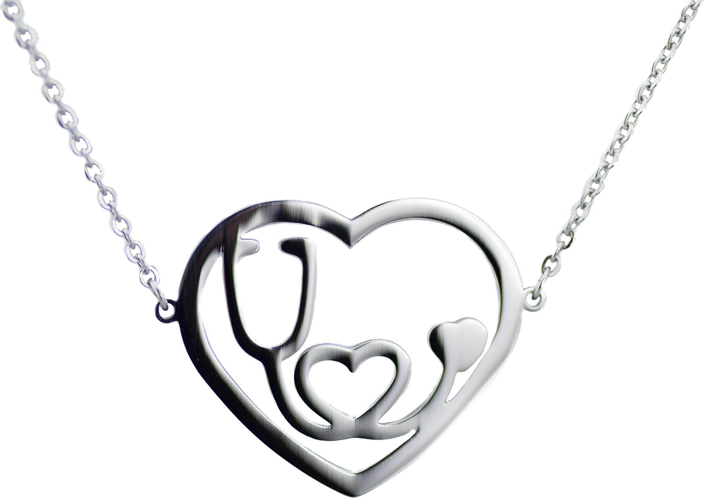 Medical Love Heart Stethoscope Pendant Necklace - Stainless Steel - Nurse - Doctor - Graduation Gift