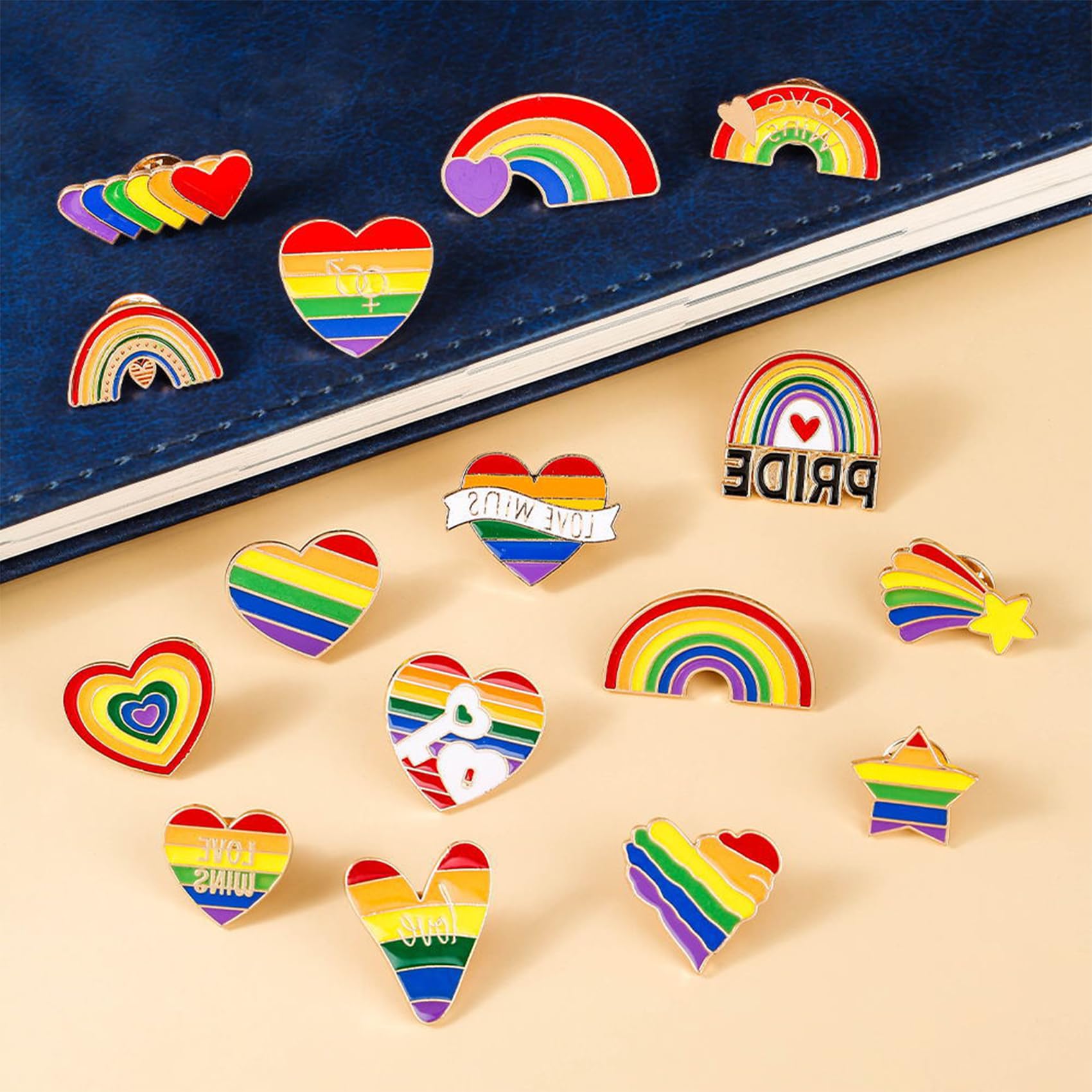 15-Piece Rainbow Pride Enamel Pins - LGBTQ Lapel Pins For Clothing, Backpacks & Hats