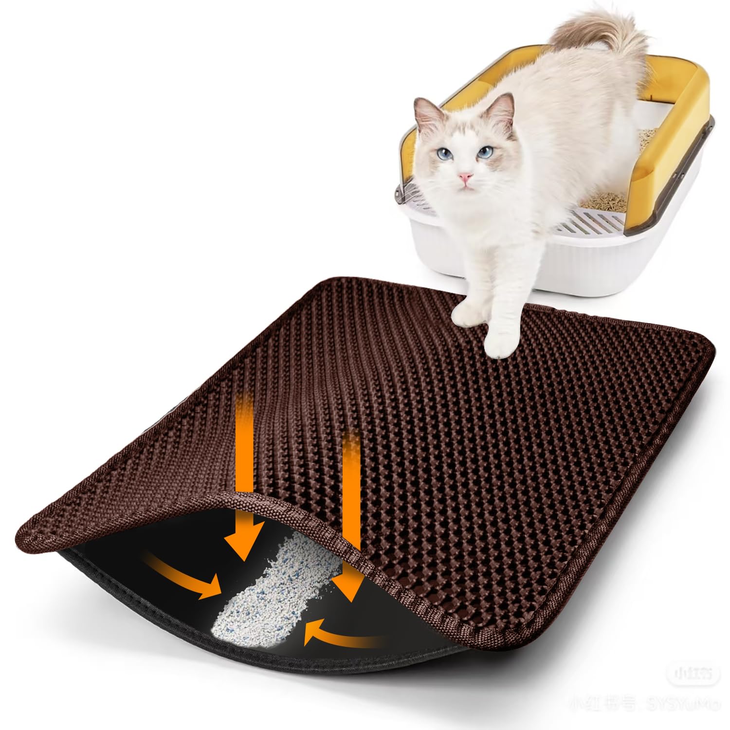Tappetino per lettiera per gatti, 61 x 91,4 cm, in EVA e tessuto, design a doppio strato, con fondo impermeabile, antiscivolo, facile da catturare, facile da pulire, lavabile, morbido sulle zampe