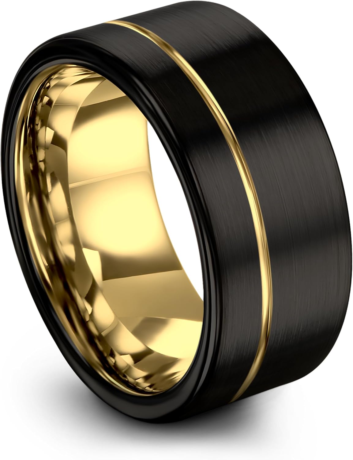 Tungsten Wedding Band Ring 12mm 9mm 8mm 7mm for Men Women 18k Yellow Gold Plated Flat Cut Black Grey Brushed Polished