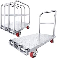YITAHOME 2-in-1 Heavy Duty Steel Platform Truck Cart 2200 LBS Capacity with 4 Handrails & Swivel Rubber Wheels for Drywall Lumber Garage Warehouse