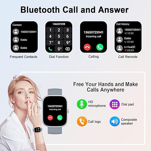 Miniatura 3 de Reloj inteligente para hombres y mujeres, reloj inteligente con pantalla HD de 1.91 pulgadas (respuestahacer llamadas), monitor de frecuencia