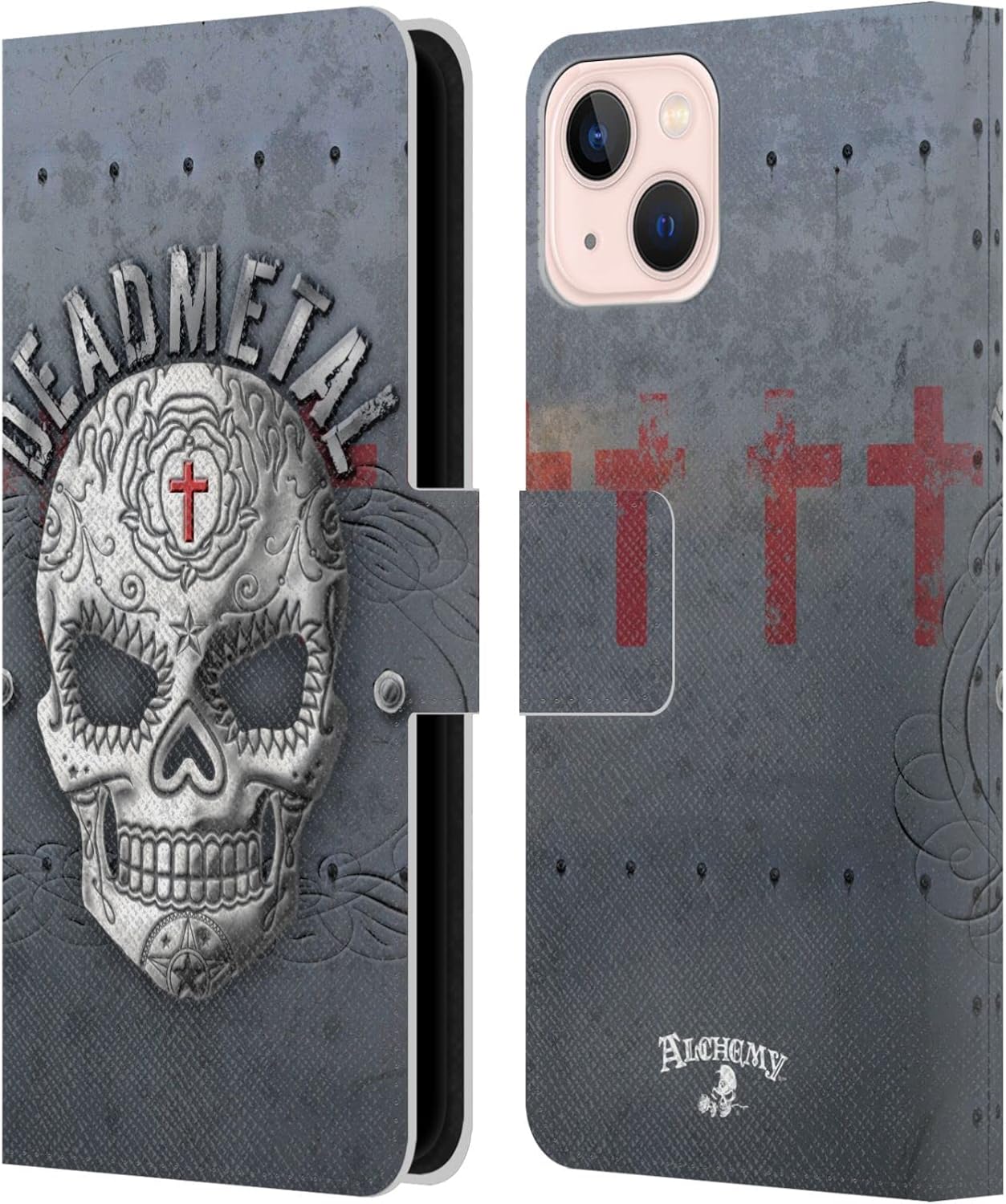 Head Case Designs Officially Licensed Alchemy Gothic Dark Goddess Moon Skull Leather Wallet Case Compatible with Apple iPhone 13