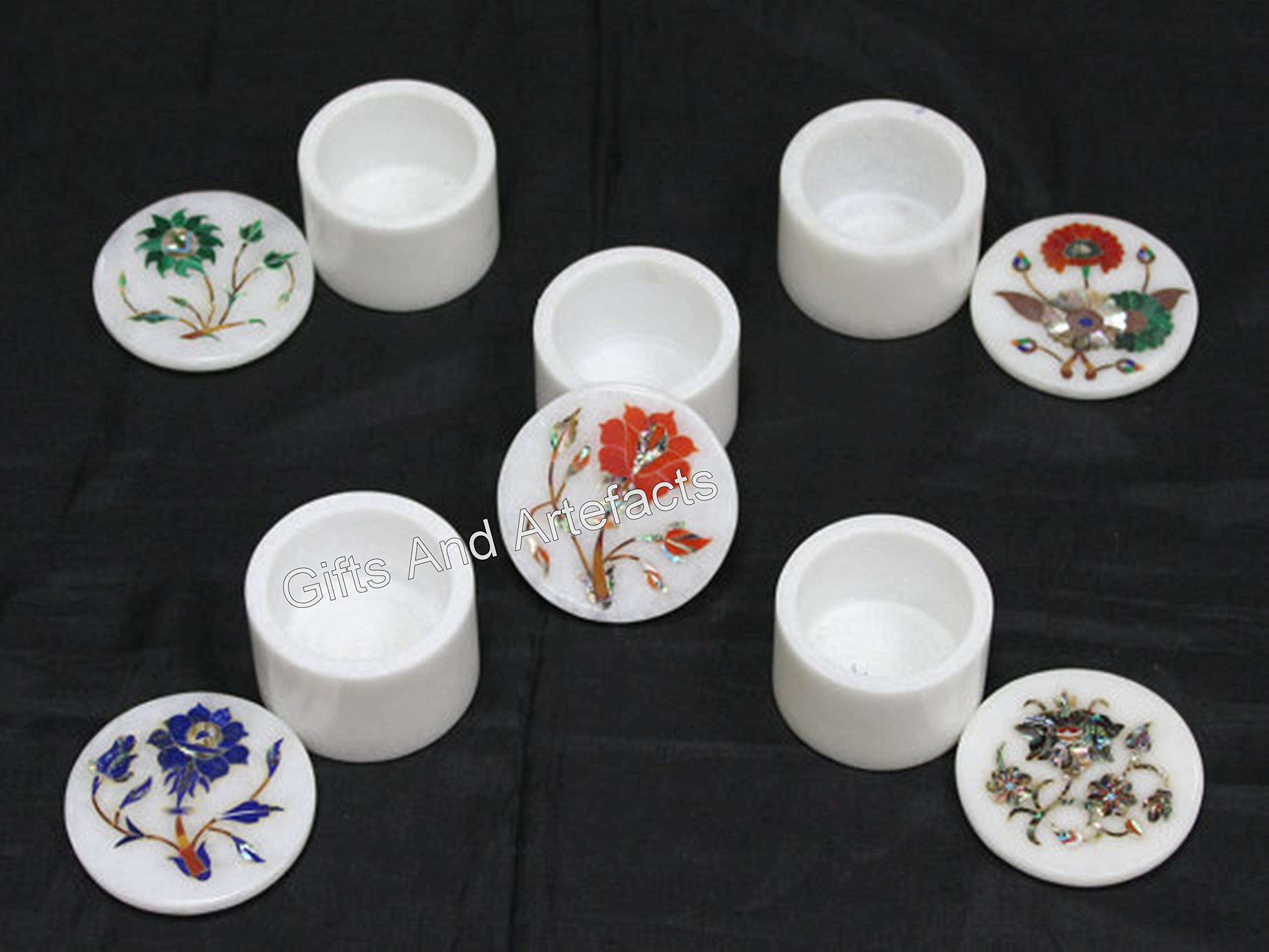 Petite boîte à bijoux ronde en marbre blanc 6cm lot de 5 pour rangement de bagues
