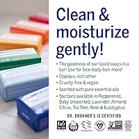 Vista 5 de Dr. Bronner's Pure-Castile Magic Bar Soap (5 oz Variety Pack) Almond, Unscented, Lavender, Peppermint, Citrus, Rose, Tea Tree, & Eucalyptus - Made