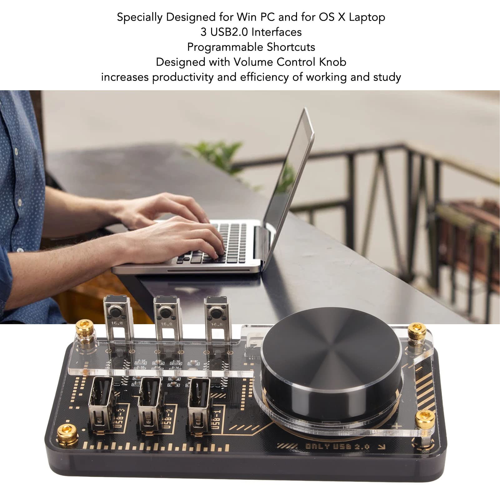 Controlador de audio multimedia, perilla de control de volumen USB con 3 interfaces USB 2.0, concentrador esencial EDC programable